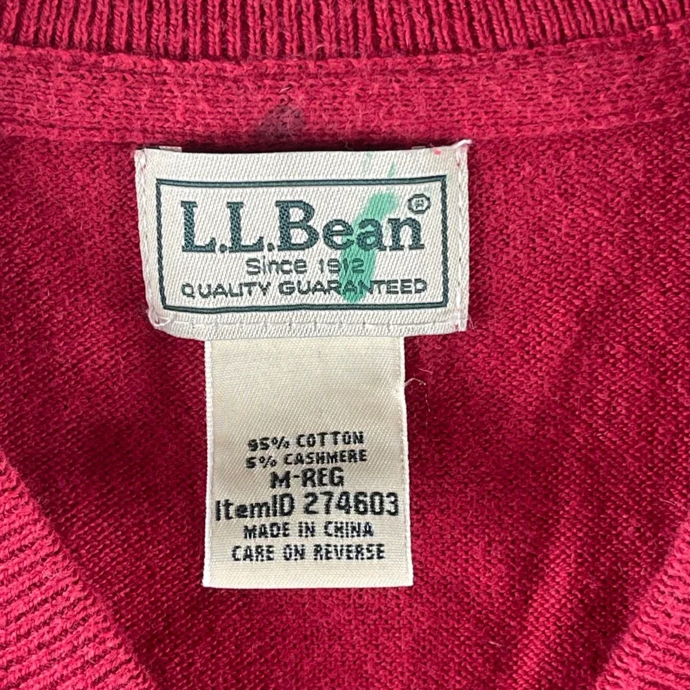LL‎ Bean Cotton Cashmere Men M Red V-Neck Pullover Sweater 274603 Regular Fit